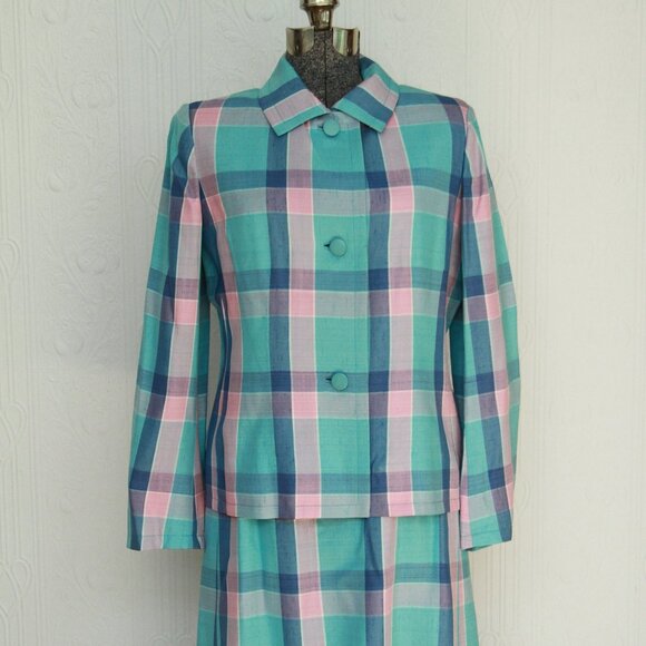 60's Givenchy summer tartan dress and suit, pastel colors - Picture 1 of 6